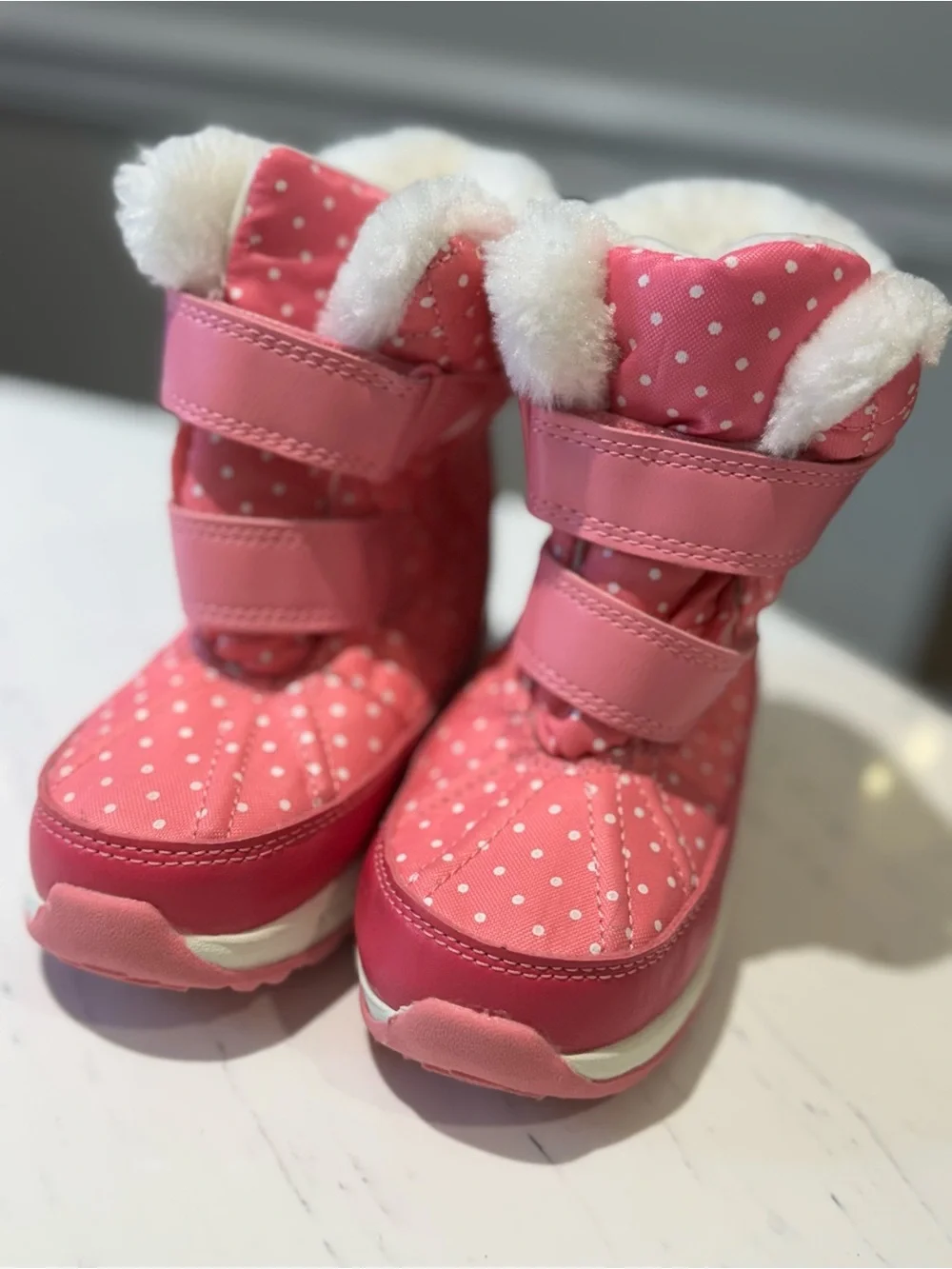 Carter's Pink Polka Dot Girls' Snow Boots with Faux Fur Trim NWOT